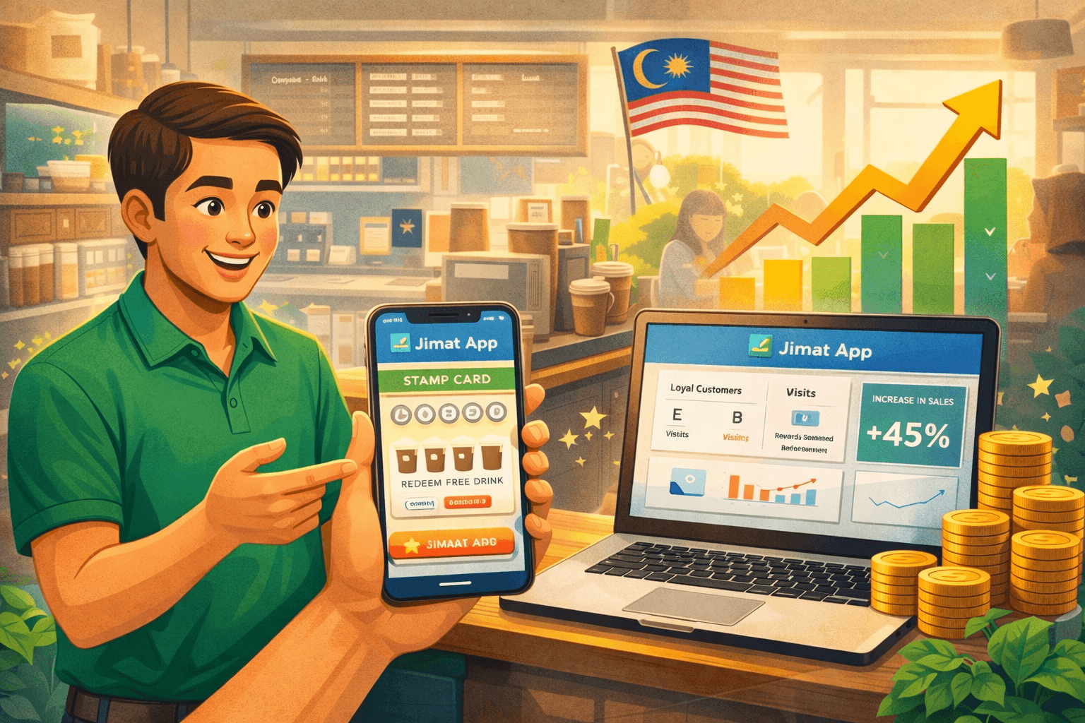 Agent helping a Malaysian business digitalise loyalty cards